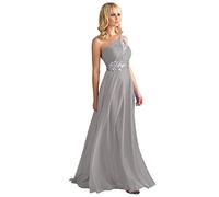 WTWVIAN Abito da sera da donna monospalla in chiffon, lunghezza fino al pavimento, con paillettes e perline, abito da damigella d'onore, Grigio, 42