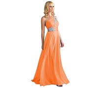 WTWVIAN Abito da sera da donna monospalla in chiffon, lunghezza fino al pavimento, con paillettes e perline, abito da damigella d'onore, Arancione, 42