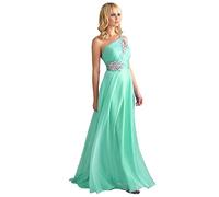 WTWVIAN Abito da sera da donna monospalla in chiffon, lunghezza fino al pavimento, con paillettes e perline, abito da damigella d'onore per matrimonio, Menta, 38