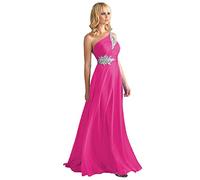 WTWVIAN Abito da sera da donna monospalla in chiffon, lunghezza fino al pavimento, con paillettes e perline, abito da damigella d'onore per matrimonio, Fucsia, 40