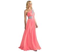 WTWVIAN Abito da sera in chiffon da donna monospalla pavimento-lunghezza con perline paillettes abito da sposa damigella d'onore, Corallo, 54