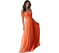 WTWVIAN Donna A-Line fuori dalla spalla pavimento-lunghezza chiffon con volant damigella d'onore abito da sposa, Arancione, 44
