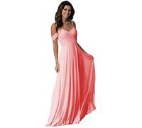WTWVIAN Donna A-Line fuori dalla spalla pavimento-lunghezza chiffon con volant damigella d'onore abito da sposa, Corallo, 40