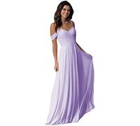 WTWVIAN Donna A-Line Off La Spalla Pavimento-Lunghezza Chiffon con Increspature Damigella D'Onore Abito da S, Lilla, 50