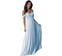 WTWVIAN Donna A-Line Off La Spalla Pavimento-Lunghezza Chiffon con Increspature Damigella D'Onore Abito da S, Azzurro chiaro, 46