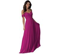 WTWVIAN Donna A-Line Off La Spalla Pavimento-Lunghezza Chiffon con Increspature Damigella D'Onore Abito da S, Fucsia, 44