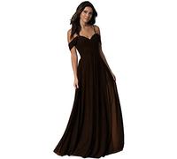 WTWVIAN Donne A-Line fuori dalla spalla pavimento-lunghezza chiffon con volant abito da sposa damigella d'onore, cioccolato, 42