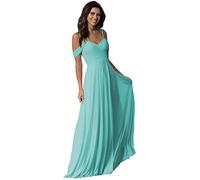 WTWVIAN Donne A-Line fuori dalla spalla pavimento-lunghezza chiffon con volant abito da sposa damigella d'onore, Turchese, 44