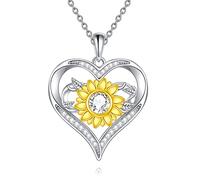 Wtyim Regalo di girasole da donna, in argento placcato oro 18 carati, con ciondolo a forma di cuore e croce in moissanite girasole con scritta "You are My Sunshine", gioiello per anniversario