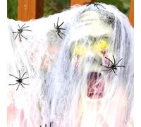 WTZWYFWJ Decorazioni Di Halloween Di Ragnatele Estensibili,Halloween 200g Decorazione Ragnatela Bianca Con 40 Ragni Finti,Per All'aperto,Interno,Ragnatela per Addobbi Halloween Casa per Case Infestate