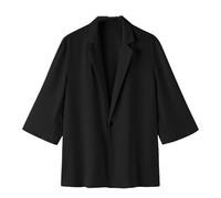 WUANGHEAO Giacca Blazer Casual da Uomo, Giacca Blazer con Maniche A 3/4 Giacca Sottile con Un Bottone Giacche da Completo Giacca Estiva Leggera E Traspirante Streetwear Cappotto Sportivo Top Nero XX