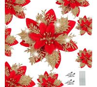 WUBAYI 12 fiori decorativi per albero di Natale con 12 steli e clip, fiori artificiali di Pasqua con glitter per albero di Natale, matrimonio, Capodanno, ghirlanda di Natale, decorazione per corona