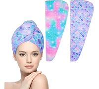 WUBAYI 2 Asciugamani in microfibra per asciugacapelli super assorbenti con asciugamano a bottone per asciugamani per capelli bagnati asciugamani per capelli ragazze signore(Sirena)