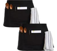 WUBAYI 2 grembiuli da cameriere - grembiuli neri a mezza lunghezza per server, grembiule unisex con 3 tasche, ideale per bar, cucina, ristorante e personale del bar, durevole ed elegante