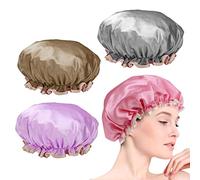 WUBAYI 4 pezzi Doppia cuffia da doccia con elastico riutilizzabile impermeabile per uomini e donne, adatta a tutti i tipi di capelli con bordo arricciato per coprire le orecchie