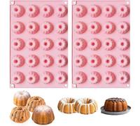 WUBAYI Confezione da 2 stampi in silicone per muffin, torte, ciambelle e torte, stile mini savarin, per uso alimentare, antiaderenti, riutilizzabili