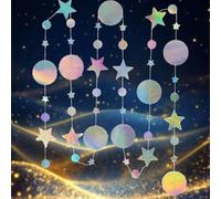 WUBAYI Confezione da 4 ghirlande colorate in carta glitterata con pois e stelle arcobaleno, 15,8 m, decorazioni scintillanti per compleanni e matrimoni