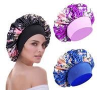 WUBAYI Cuffia in morbido raso, 3 pezzi, per dormire, per la cura dei capelli, per dormire durante la notte, per donne e ragazze, per capelli ricci, viola, nero, blu Aapphire, Taglia unica