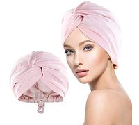 WUBAYI Cuffia in seta per dormire, imitazione notte, avvolgimento in seta con bottone elastico regolabile, morbida copertura per la testa da donna con capelli ricci, rosa