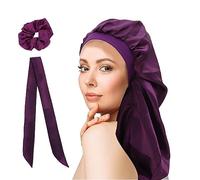 WUBAYI Cuffia per dormire in seta, con ampia fascia elastica, morbida cuffia per dormire in raso per donne e ragazze, per donne e ragazze, per capelli ricci (viola)