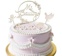 WUBAYI Elegante set di decorazioni per torte, confezione da 5 decorazioni per torte con bastoncini, per battesimo, comunione, compleanni e matrimoni (bandiere riutilizzabili per pasticceria fai da te