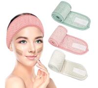 WUBAYI Fascia Spa 3-Pack Donna, Fascia per Skincare & Trucco, Tessuto Coral Fleece Ultra Morbido Regolabile per Lavaggio Viso, Yoga, Doccia, Sport (Verde Chiaro, Rosa, Bianco)