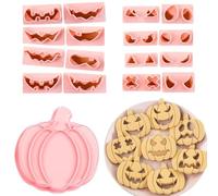 WUBAYI Set di 10 formine rosa per biscotti a forma di zucca, 2 teste di zucca + 8 pezzi per occhi/bocca, in plastica PP, lavaggio a mano, per biscotti di Halloween