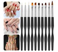 WUBAYI Set di 10 pennelli professionali per nail art con manico nero sottile, pennelli essenziali per unghie e strumenti artistici per manicure domestica