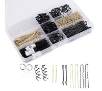 WUBAYI Set di 343 accessori per capelli, forcine per capelli in metallo e elastici, clip a U nere e dorate, forcine a spirale, con scatola portaoggetti