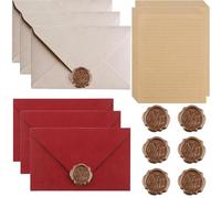 WUBAYI Set di cancelleria vintage con buste, 6 buste in lino e sigillo di cera, 20 fogli A5 per inviti di nozze, biglietti di auguri, elegante carta da lettere