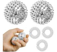WUBAYI Set di sfere massaggianti con anelli magnetici - Coppia di palline da 3,2 cm e 3 anelli a molla argentati per terapia delle mani, sollievo dallo stress e palline magnetiche Fidget Toy