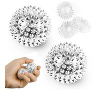WUBAYI Set di sfere massaggianti con anelli magnetici - Coppia di palline da 3,2 cm e 3 anelli a molla argentati per terapia delle mani, sollievo dallo stress e palline magnetiche Fidget Toy
