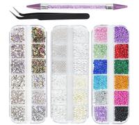 WUBAYI Set di strass per nail art, 5200 pezzi, pietre multicolori, con strumento di selezione, pinzette, per decorazione unghie fai da te, artigianato