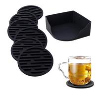 WUBAYI Sottobicchieri, 6 sottobicchieri in silicone, con supporto, sottobicchiere drenabile addensato, adatto per bevande fredde, bevande calde, casa, bar, antiaderente, facile da pulire (nero)