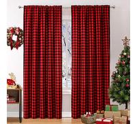 WUBODTI Tende natalizie a quadri rossi 213 cm di lunghezza rosso e nero con motivo scozzese di bufalo, 2 pannelli, tende filtranti per soggiorno, camera da letto, sala da pranzo