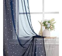 WUBODTI Tende trasparenti blu navy per camera dei ragazzi, soggiorno, cameretta dei bambini, 2 pannelli, belle stelle in voile, filtrano la luce, tende e tende per finestre, 99,1 x 200,7 cm, tasca per