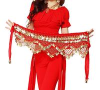 Wuchieal Dolce sciarpa da donna per danza del ventre con monete dorate gonne avvolgente rumorosa