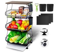 Wuciray 3 Strati Carrello Porta Frutta e Verdura Portafrutta a Ripiani Carrellos con Ruote Portatutto Cucina Impilabile Carrello Portafrutta Ventilato con Ventose Fisse Carrellos Frutta da Cucina