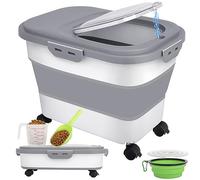 Wuciray Porta Crocchette per Cani Gatto Contenitore Pieghevole Ermetico 7-10kg con Ciotola Cane Ruota Misurino e Pala