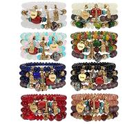 WuCuifu, 8 confezioni di braccialetti impilabili in stile bohémien, da donna, multistrato, con perline allungate, 8 pack, Vetro, Nessuna pietra preziosa
