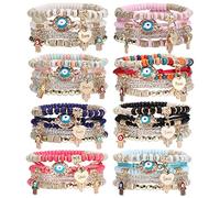 WuCuifu, 8 confezioni di braccialetti impilabili in stile bohémien, da donna, multistrato, con perline allungate, 8 pack, Vetro, Nessuna pietra preziosa