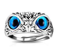 Wudaizhi Anello da Gufo per Gli Occhi in Argento Sterling Regolabile, Anello da Gufo per Gli Occhi, Anello Regolabile Aperto per Animali retrò, Regalo di Gioielli per Donne E Uomini