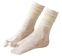 Wudaizhi Calzini 1 Paio di Calzini con in Pizzo, Calzini Tabi Geta, Calzini Alti in Cotone a Tubo Traforato con Separate