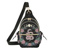 Wudan Borsa a tracolla da donna, alla moda, borsa per fotocamera, per corsa, pesca, falene lunari, rose artistiche, Luna Fiori Serpenti Verdi, One Size