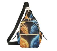 Wudan Borsa a tracolla da donna, alla moda, da uomo, zaino medio per corsa, escursionismo, drago di fuoco e ghiaccio Duello