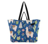 Wudan Borsa grande robusta da cucina, borsa per la spesa, borsa per la lavanderia da uomo, mercato agricolo, motivo lama e cactus da viaggio