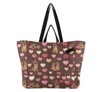 Wudan Borsa in tela di grande capacità da cucina borse della spesa da damigella d'onore Tote per le donne viaggio spiaggia matrimonio lavanderia San Valentino pastore cani cuori