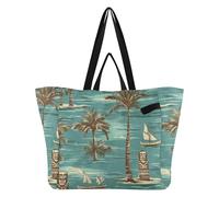 Wudan Borsa in tela di grande capacità per la cucina, borsa per la spesa con mamma e mamma, per donne, shopping, viaggio, isola tropicale, modello Tiki