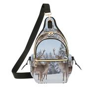 Wudan Borsa laterale da donna, a tracolla, antifurto, zaino da viaggio, escursionismo, cervi nelle foreste innevate