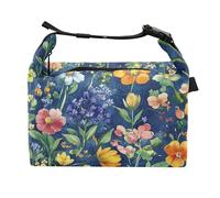 Wudan Borsa per il pranzo con fiori e tulipani lavanda, blu reale, riutilizzabile, per ragazzi e adolescenti, per università e palestra